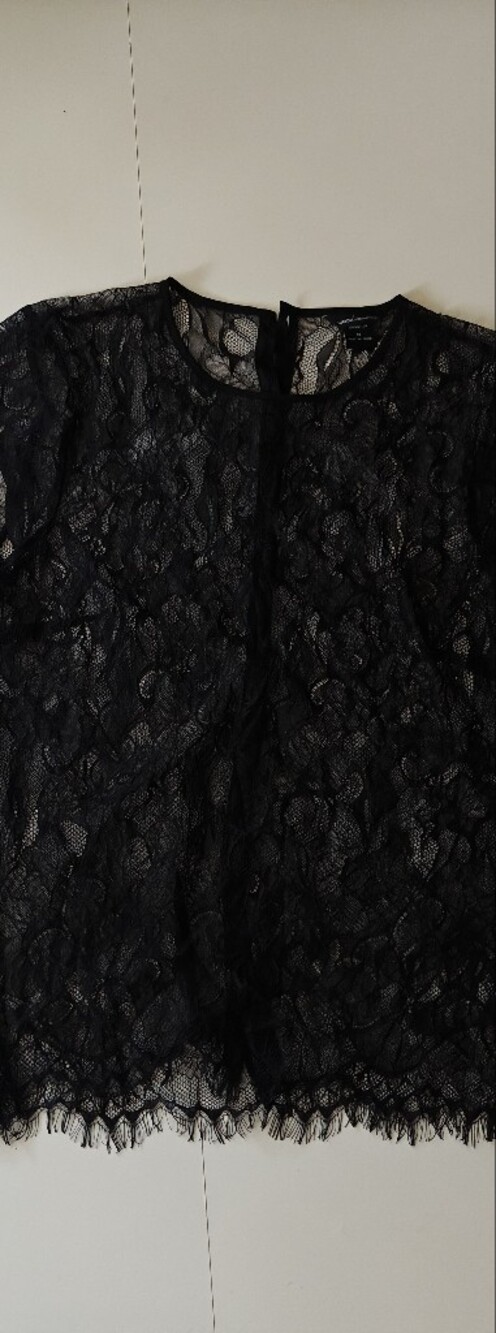 Moda International Black Floral Lace Button Front Shirt Blouse Size 12